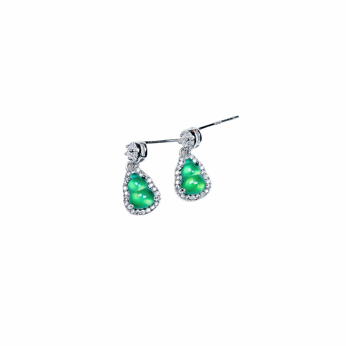 Damen elegante Ohrringe mit tropfenförmigem Jade-Edelstein und funkelnden Zirkonia Shop Nory