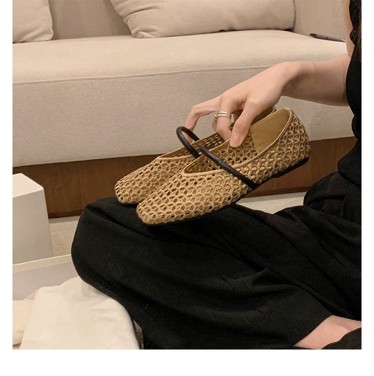 Damen Ballerina-Schuhe mit atmungsaktivem Mesh-Obermaterial und elastischem Riemen