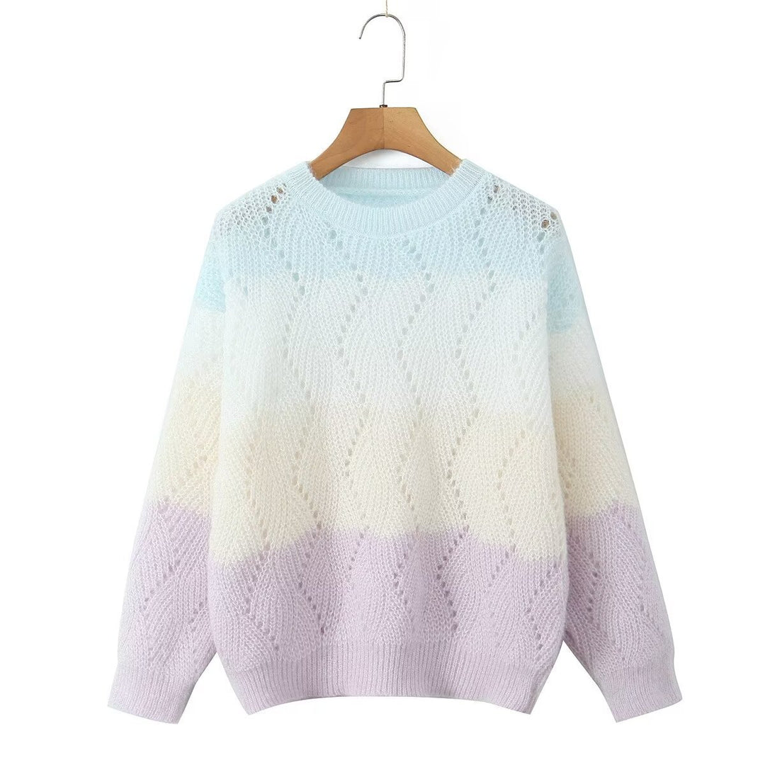 Damen Ajourgestrickter Oversize-Pullover mit Farbverlauf und Rundausschnitt Shop Nory