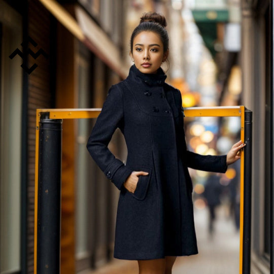 Damen nan taillierter Wollmantel mit Stehkragen und doppelreihiger Knopfleiste Shop Nory