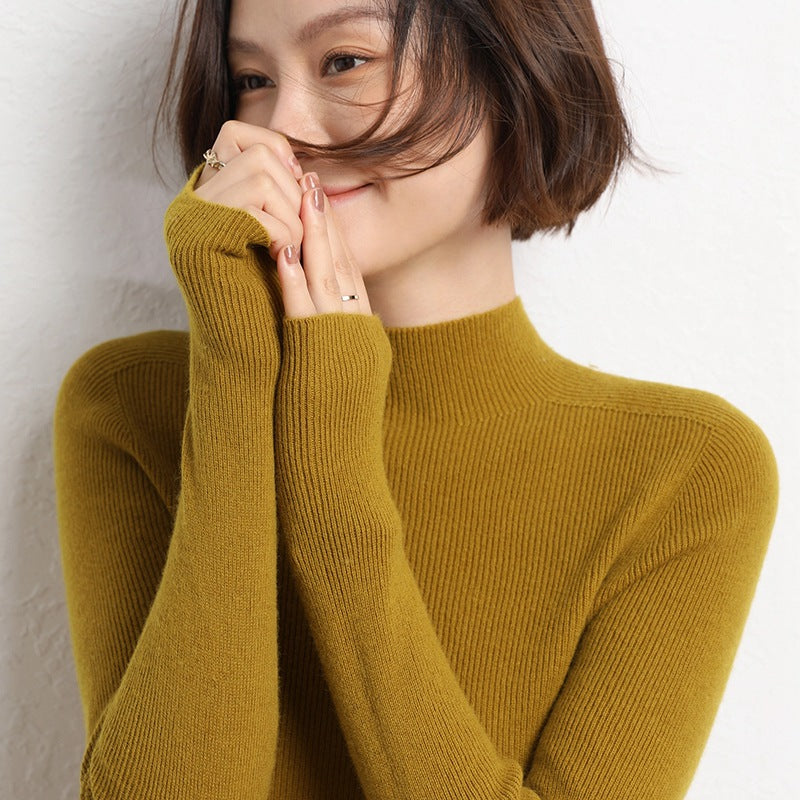 Damen Schlanker Feinstrick-Stehkragenpullover mit extrafeiner Rippenstruktur und Kaschmir‑Look Shop Nory
