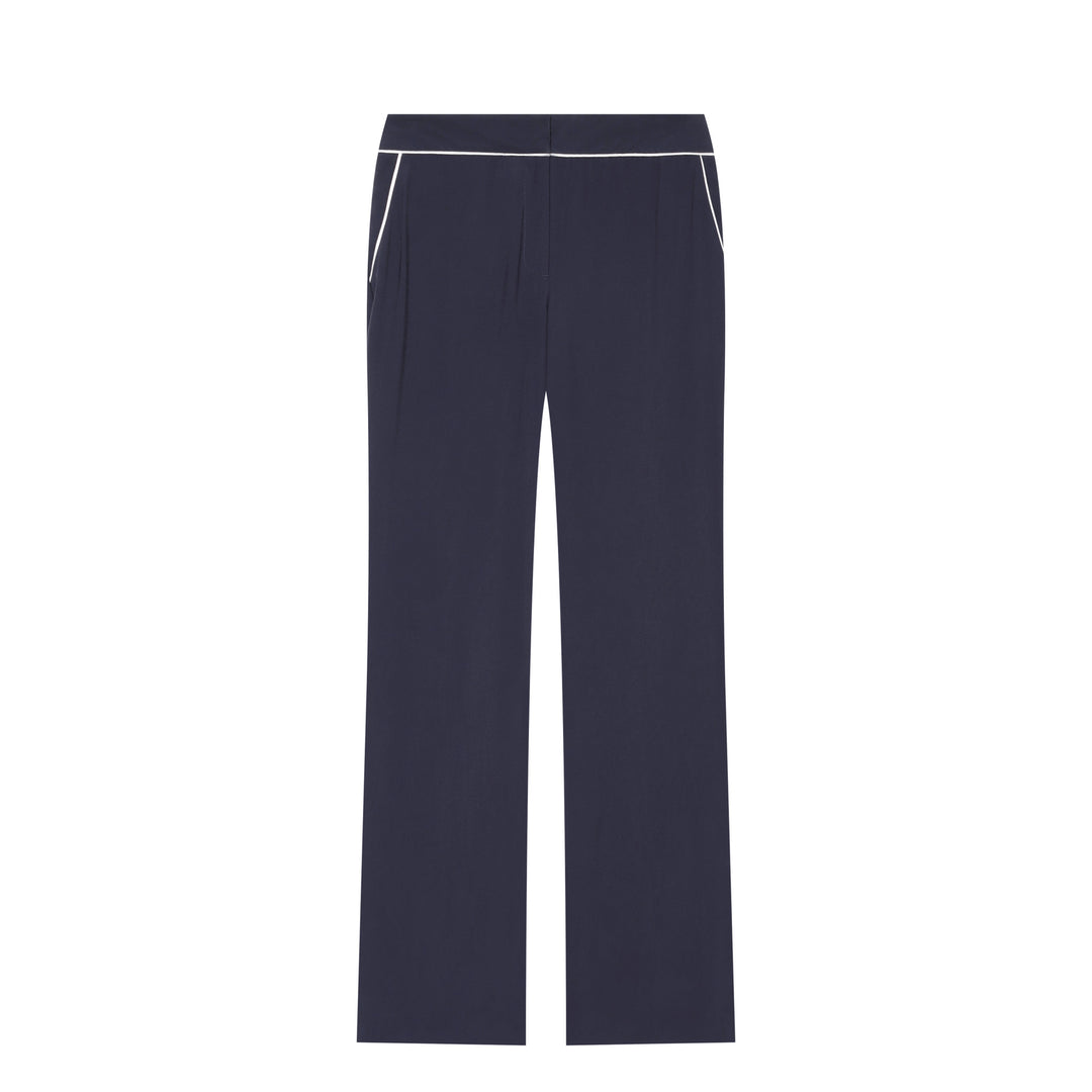 Damen Weite High‑Waist Stoffhose mit Kontrastpaspel und geradem Bein Shop Nory