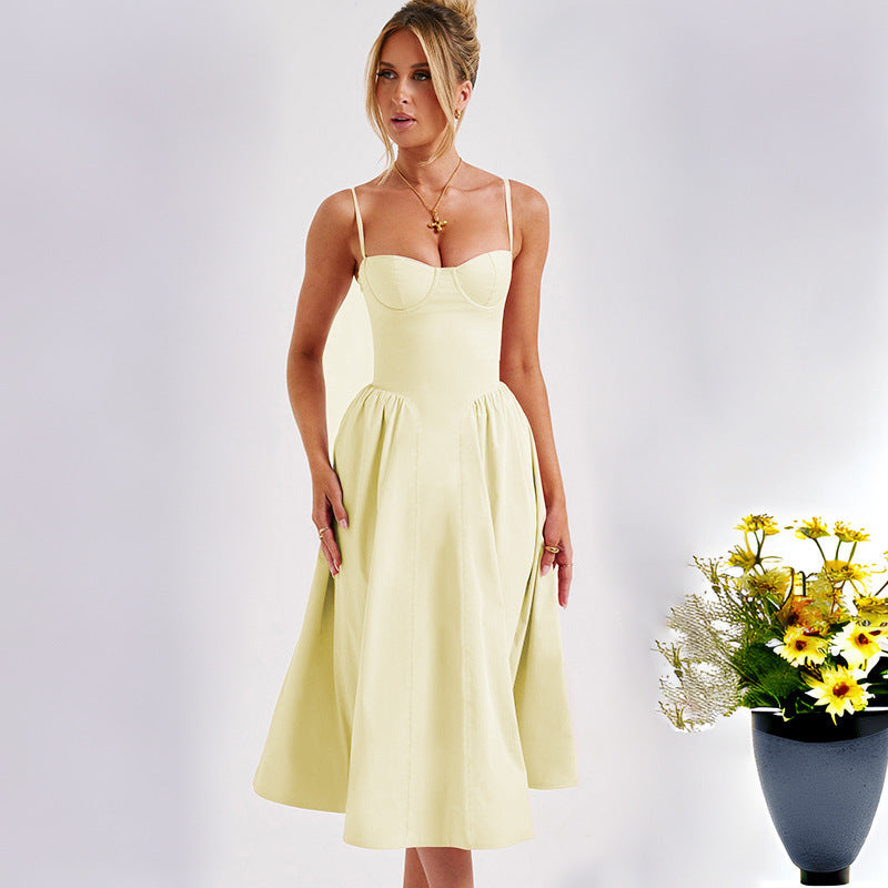 Damen Midikleid mit elegantem Bustier-Oberteil und fließendem Rock