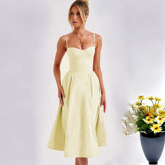 Damen Midikleid mit elegantem Bustier-Oberteil und fließendem Rock
