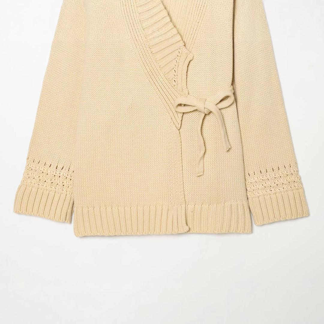 Damen Wickelcardigan mit Schalkragen, Grobstrick und Bindegürtel Shop Nory
