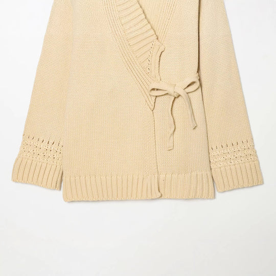 Damen Wickelcardigan mit Schalkragen, Grobstrick und Bindegürtel Shop Nory