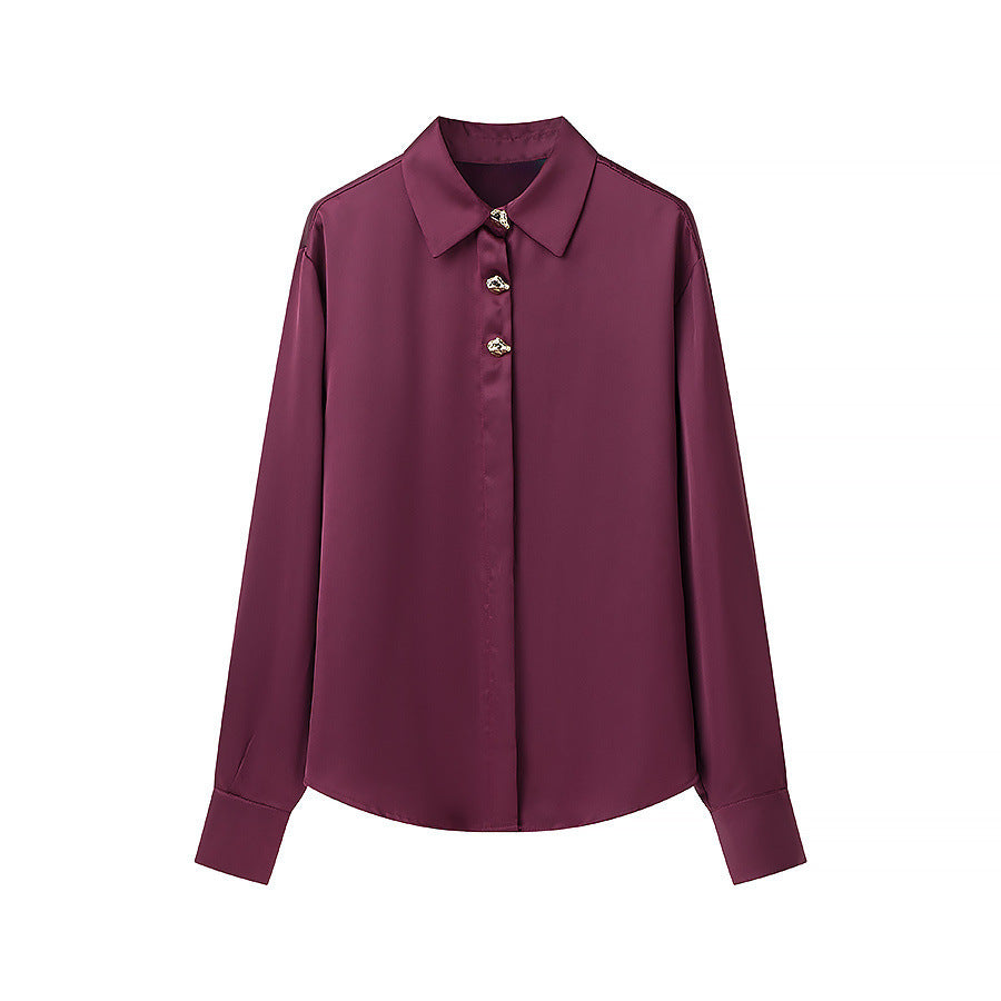 Damen Seidenoptik-Bluse mit Schmuckknöpfen und Hemdkragen Shop Nory