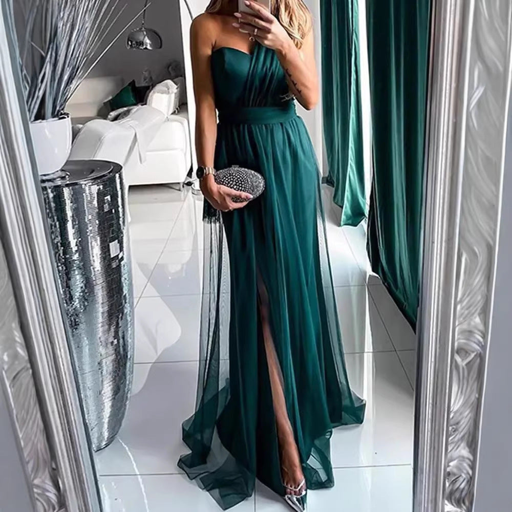 Damen Elegantes Abendkleid mit schulterfreiem Schnitt und hohem Beinschlitz