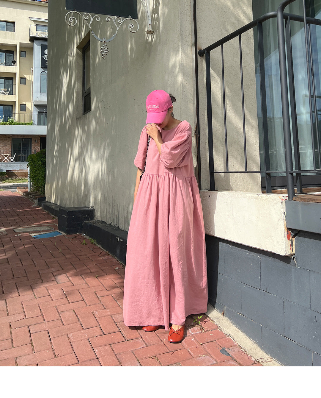 Damen Fließendes Maxikleid aus Leinenmix mit geraffter Taillennaht und Ballonärmeln Shop Nory