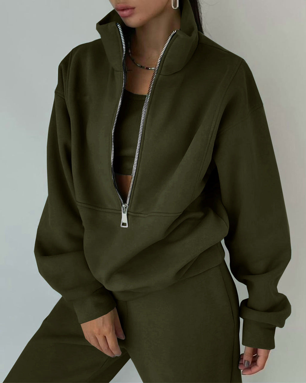 Damen Lässiger Oversized-Hoodie und Jogginghose Set mit Praktischem Reißverschluss