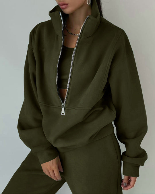 Damen Lässiger Oversized-Hoodie und Jogginghose Set mit Praktischem Reißverschluss