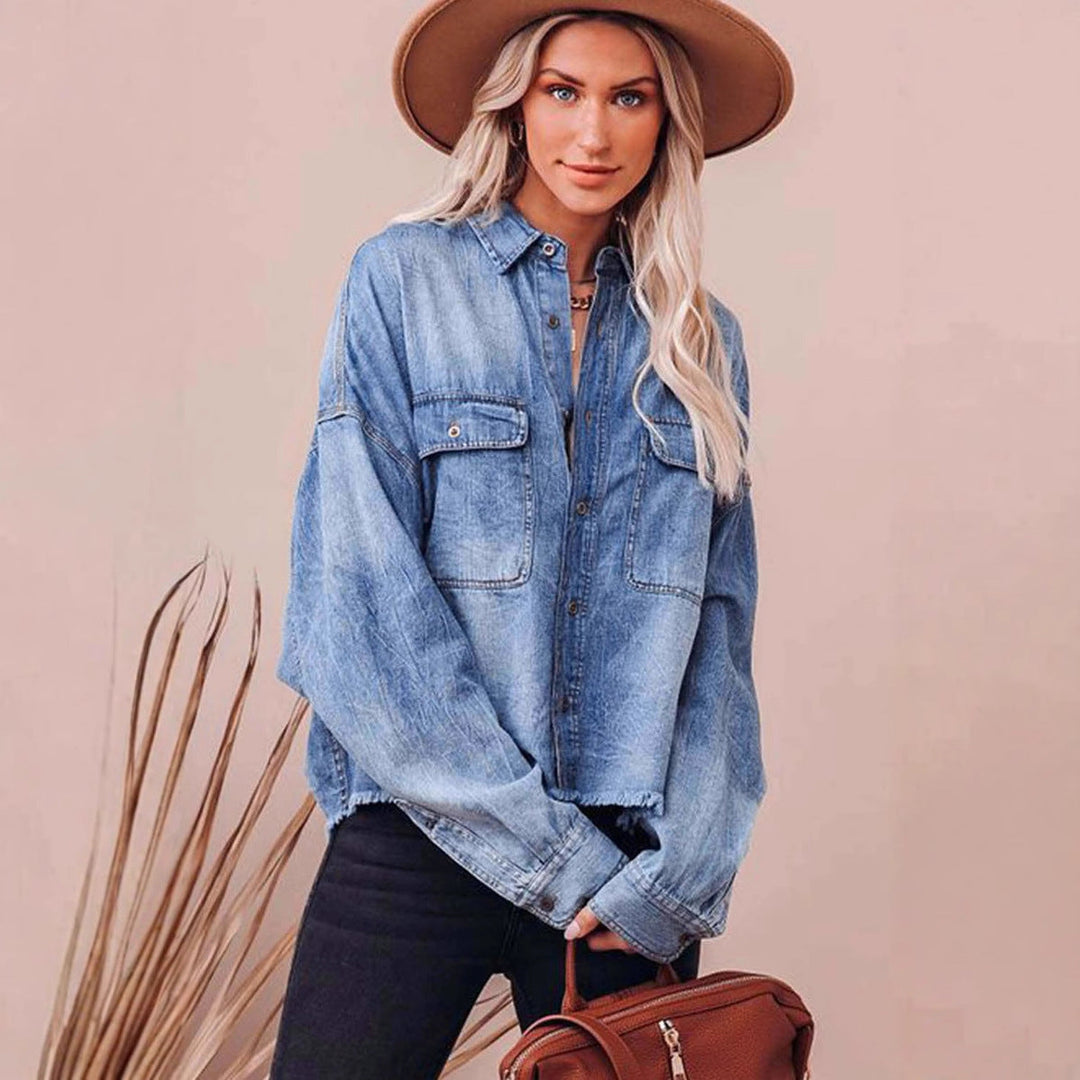 Damen Oversized Jeanshemd mit praktischen Brusttaschen und lässigem Schnitt