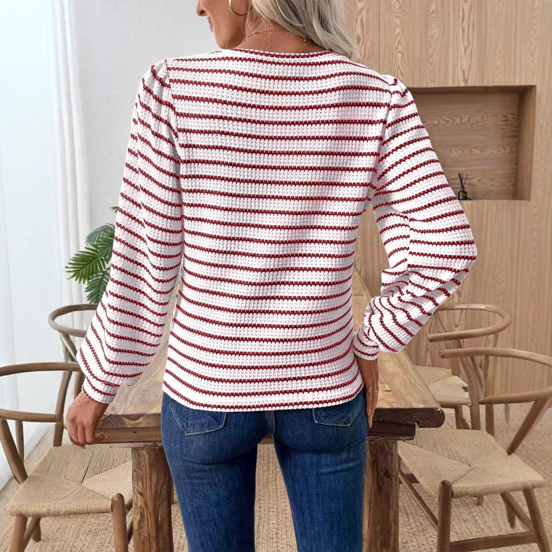 Damen Gestreiftes Feinstrick-Longsleeve mit Strukturstrick und Rundhalsausschnitt Shop Nory