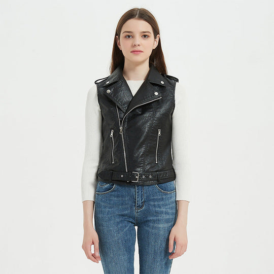 Damen Biker-Lederweste mit asymmetrischem Reißverschluss