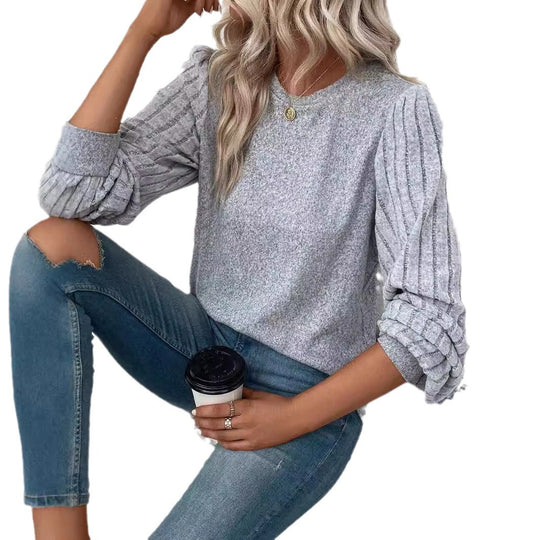 Damen Strickpullover mit gerafften Ballonärmeln Shop Nory