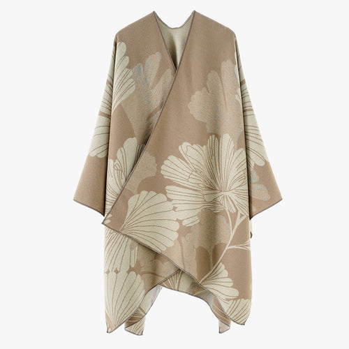 Damen Wendbarer Jacquard‑Überwurf mit großen Blattmotiven und asymmetrischem Zipfelsaum Shop Nory
