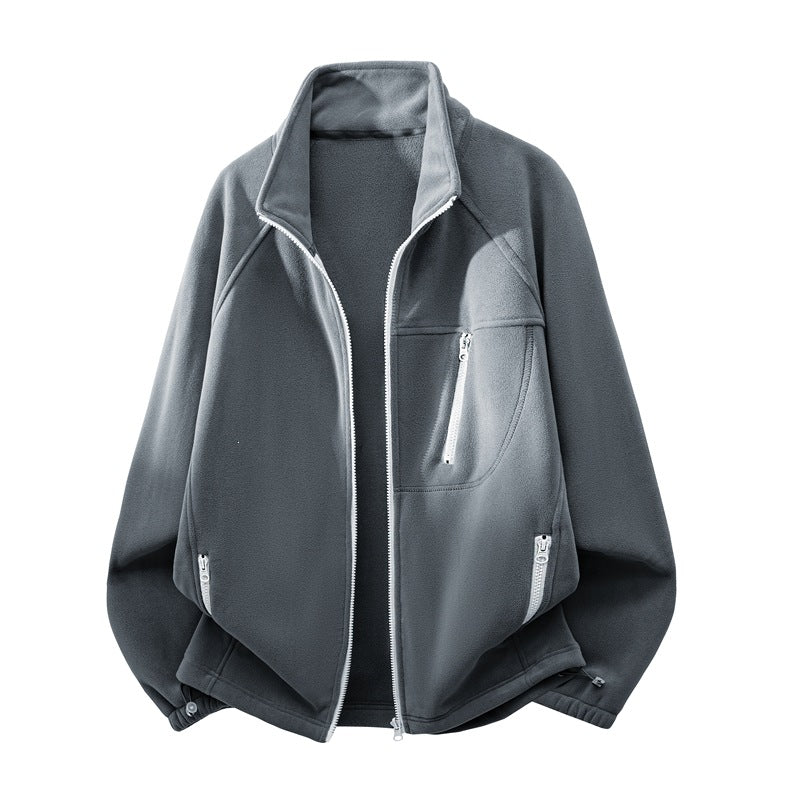 Unisex Leichte Fleecejacke mit Stehkragen, Raglanärmeln und multiplen Reißverschlusstaschen Shop Nory