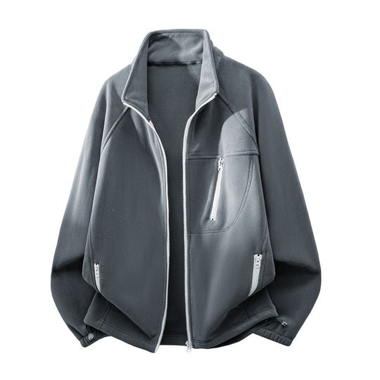 Unisex Leichte Fleecejacke mit Stehkragen, Raglanärmeln und multiplen Reißverschlusstaschen Shop Nory