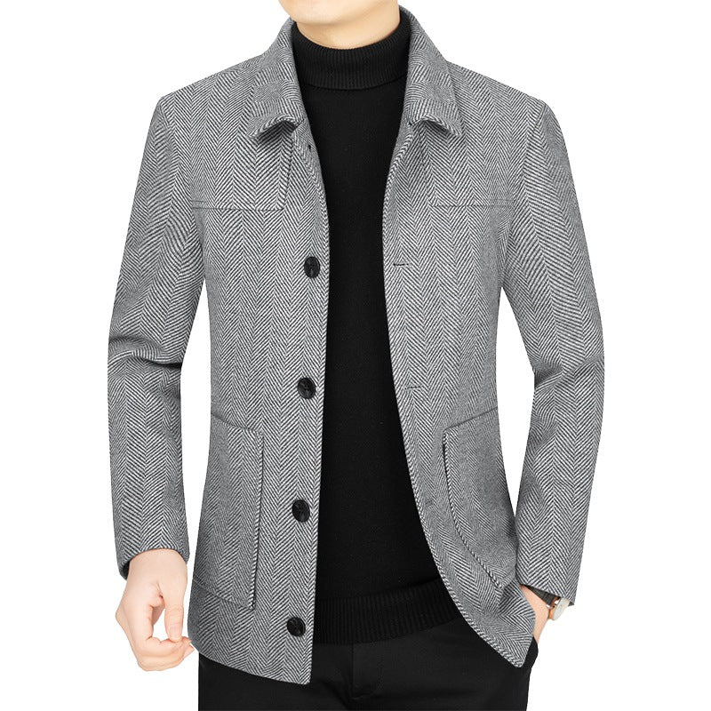 Herren Fischgrät-Übergangsjacke mit Stehkragen und aufgesetzten Taschen Shop Nory