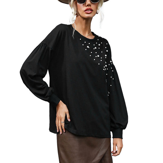 Damen Oversize-Sweatshirt mit Perlendekor und Ballonärmeln Shop Nory