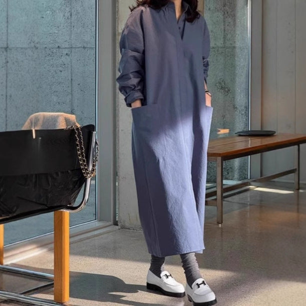 Damen Langes Oversize-Hemdblusenkleid aus Baumwollpopeline mit seitlichen Eingrifftaschen und Rückenpasse Shop Nory