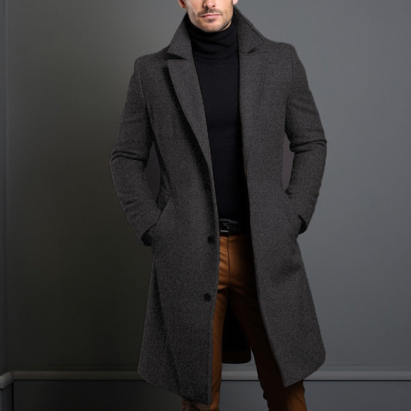 Herren Langer taillierter Wollmantel mit Reverskragen und Pattentaschen Shop Nory