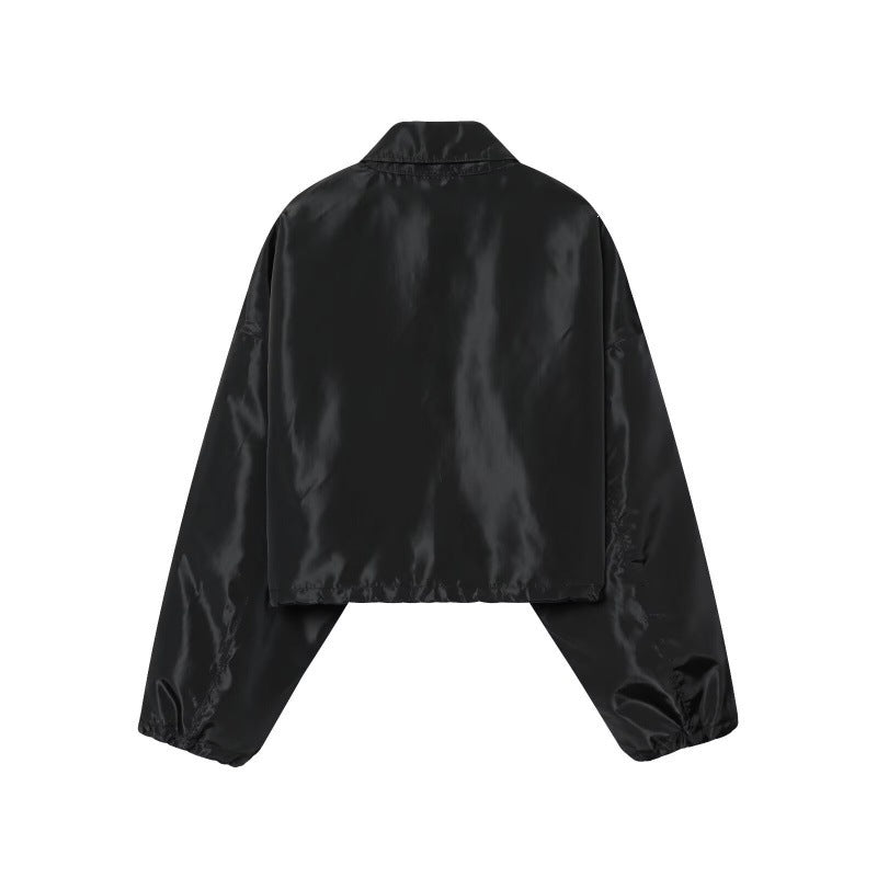 Damen Cropped Bomberjacke aus Satinoptik mit Reißverschluss und elastischem Saum Shop Nory