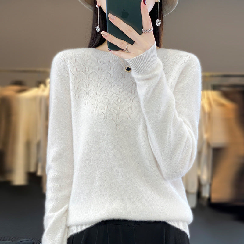 Damen Kuscheliger Midweight Rundhals-Pullover aus Angora-Blend mit feinem Flor und schmalem Bündchen Shop Nory