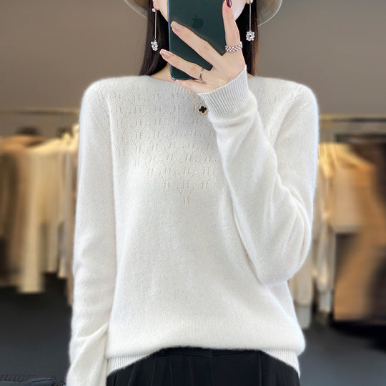 Damen Kuscheliger Midweight Rundhals-Pullover aus Angora-Blend mit feinem Flor und schmalem Bündchen Shop Nory