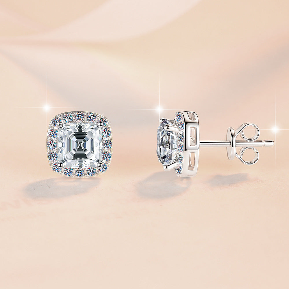 Damen Ohrstecker mit quadratischem Kristall und funkelndem Zirkonia-Rahmen Shop Nory