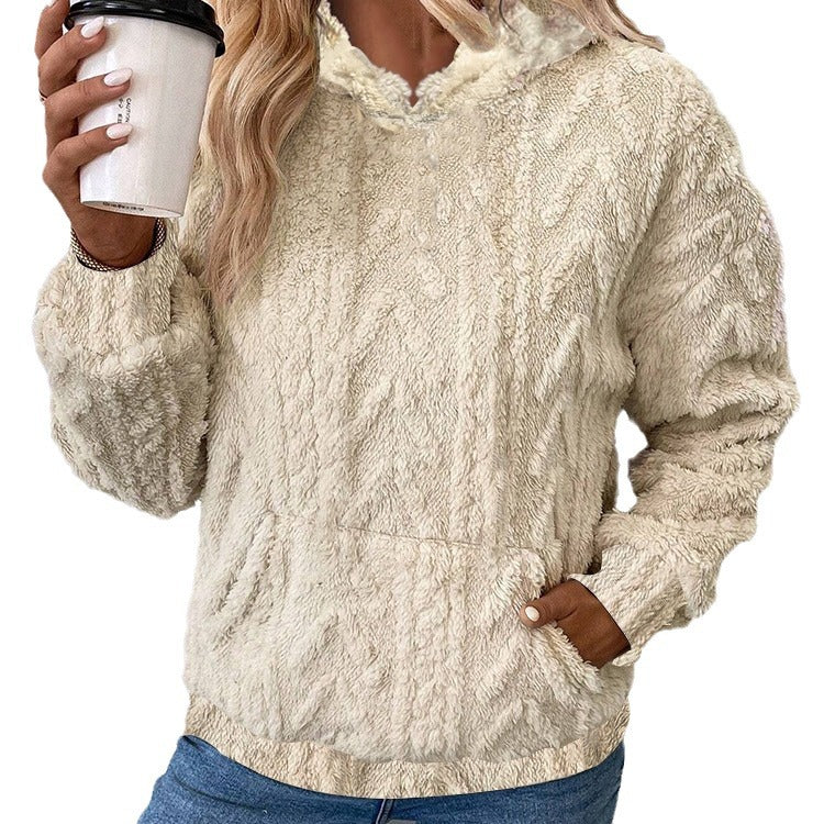 Damen nan kuscheliger Teddyfleece-Pullover mit Kängurutasche und leichtem Stehkragen Shop Nory
