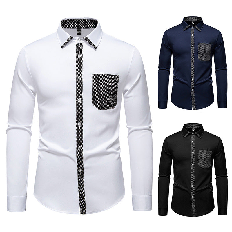 Herren Feines Langarm-Hemd mit Kontrastpunkt-Details, Slim-Fit und Brusttasche Shop Nory