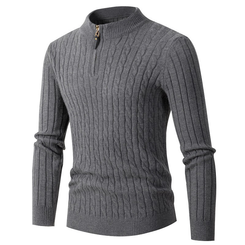 Herren Zopfmuster-Troyer mit kurzem Stehkragen, Halbzip und taillierter Silhouette Shop Nory