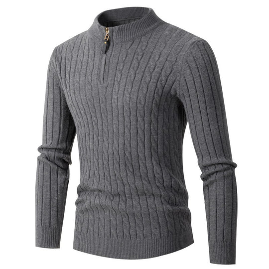 Herren Zopfmuster-Troyer mit kurzem Stehkragen, Halbzip und taillierter Silhouette Shop Nory