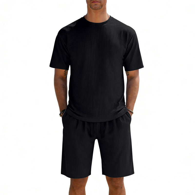 Herren nan Kurzarmshirt- und Bermudakombination aus geripptem Jersey mit elastischem Tunnelzugbund