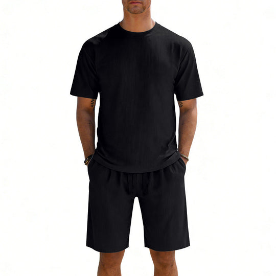 Herren nan Kurzarmshirt- und Bermudakombination aus geripptem Jersey mit elastischem Tunnelzugbund