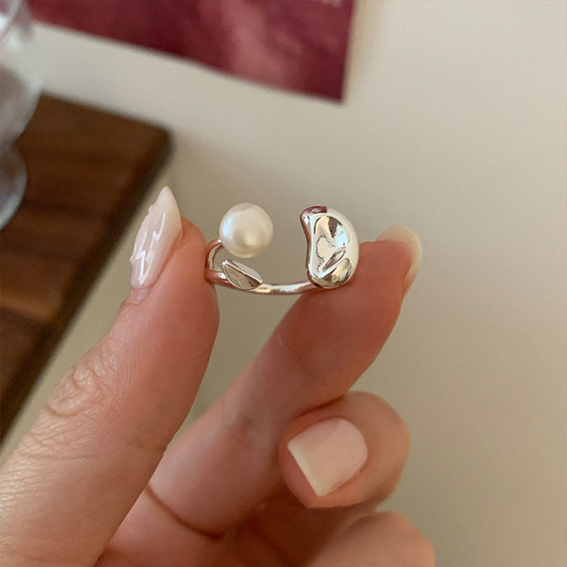 Damen offener Ring mit Perlmutt-Design und einzigartigem Blattmotiv Shop Nory