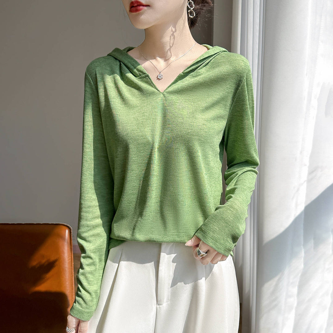 Damen Leichter Kapuzenpullover mit V‑Ausschnitt und feinem Jersey Shop Nory