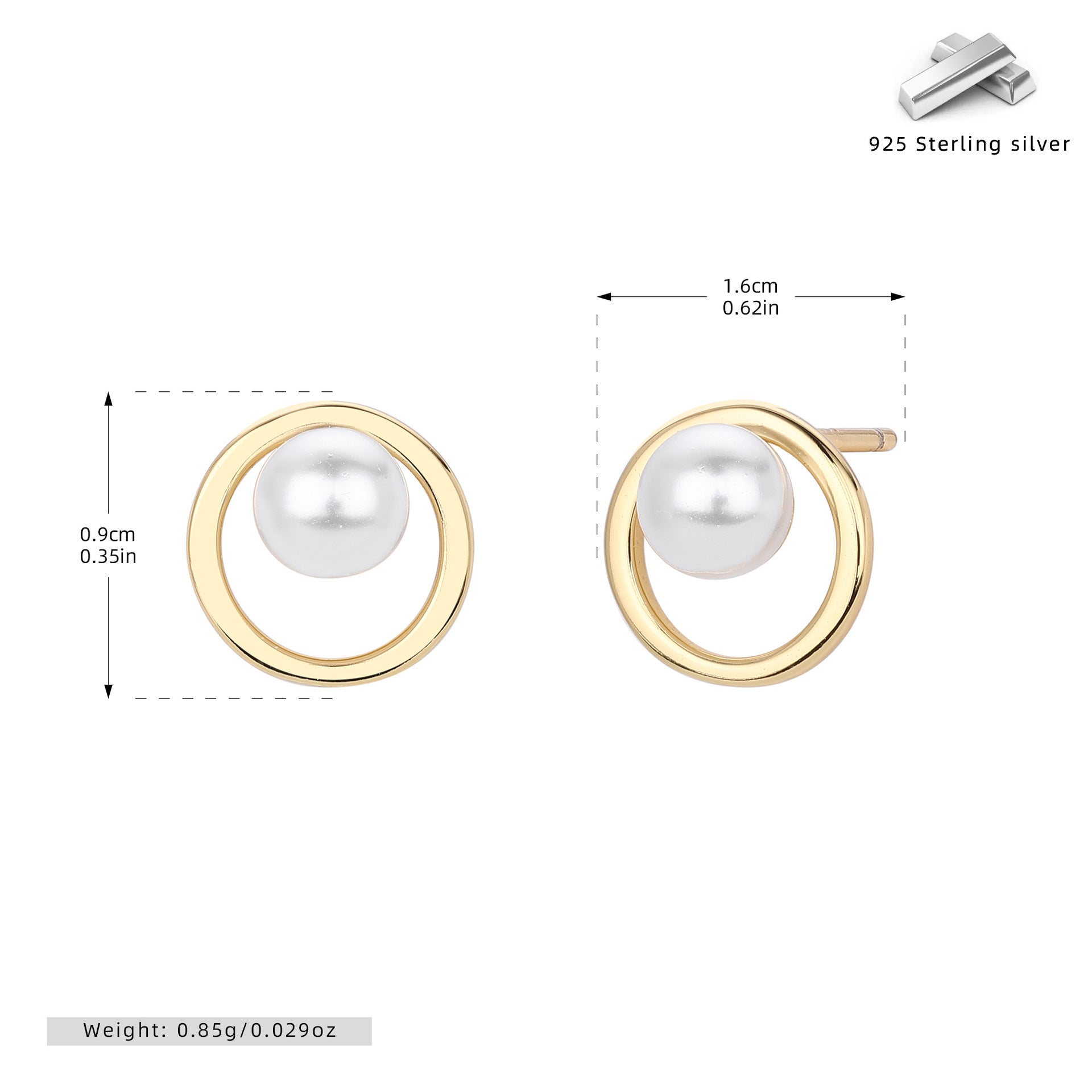 Damen Ohrstecker mit modernem Perlen-Design und hochwertiger 925 Sterling Silber-Fassung Shop Nory