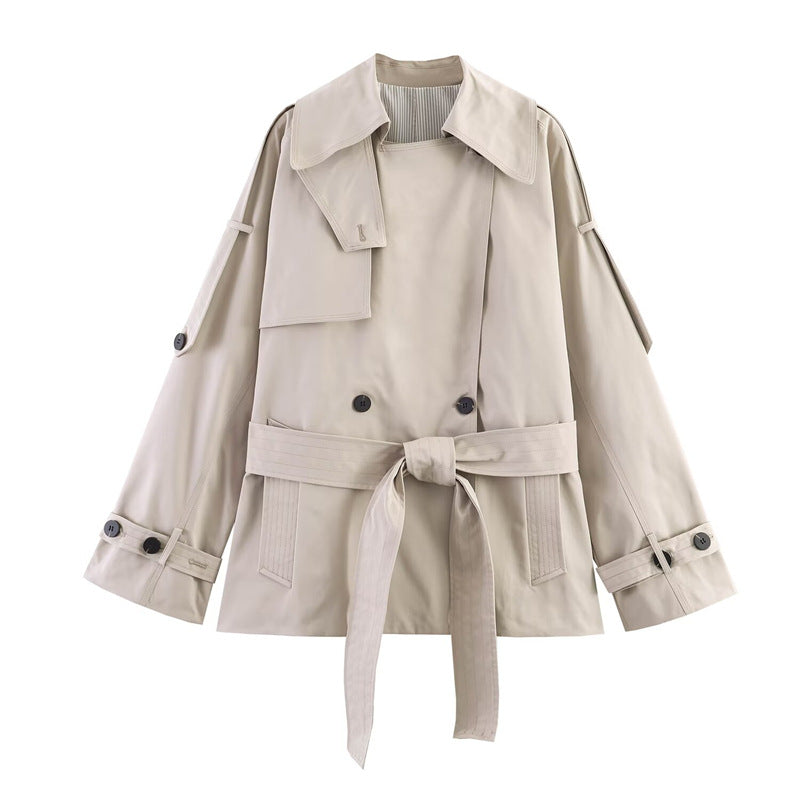 Damen Kurz geschnittener Oversized Trenchcoat mit Taillengürtel und doppelreihiger Knopfleiste Shop Nory