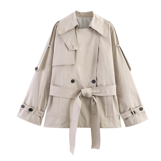 Damen Kurz geschnittener Oversized Trenchcoat mit Taillengürtel und doppelreihiger Knopfleiste Shop Nory
