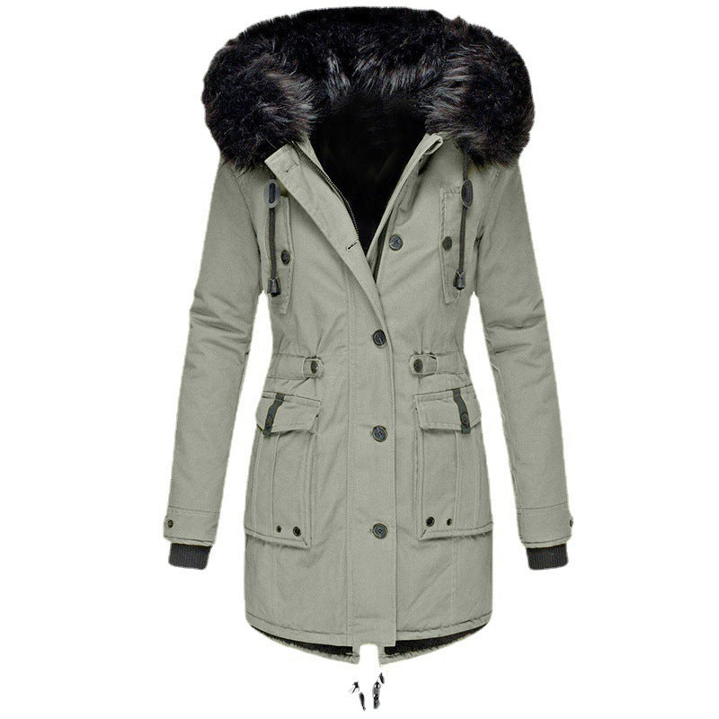Damen Gefütterter Parka mit abnehmbarer Kunstfellkapuze, taillierter Silhouette und Utility‑Taschen Shop Nory