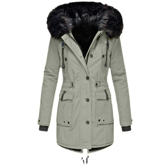 Damen Gefütterter Parka mit abnehmbarer Kunstfellkapuze, taillierter Silhouette und Utility‑Taschen Shop Nory