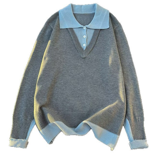 Damen Oversized Polo-Feinstrickpullover mit Kontrastkragen und geripptem Saum Shop Nory