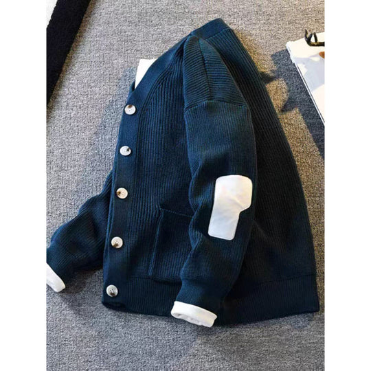 Herren Oversized Strickcardigan mit Ellenbogen-Patches und aufgesetzten Taschen Shop Nory