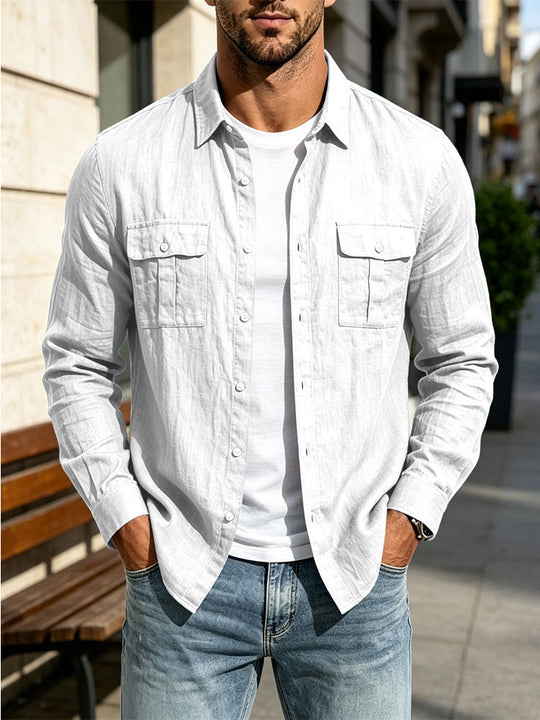 Herren Leichte Hemdjacke aus Baumwoll-Leinen mit Brusttaschen und lockerer Passform Shop Nory