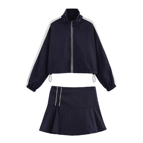 Damen Cropped Windbreaker-Jacke mit hohem Kragen, Tunnelzug und Kontraststreifen Shop Nory