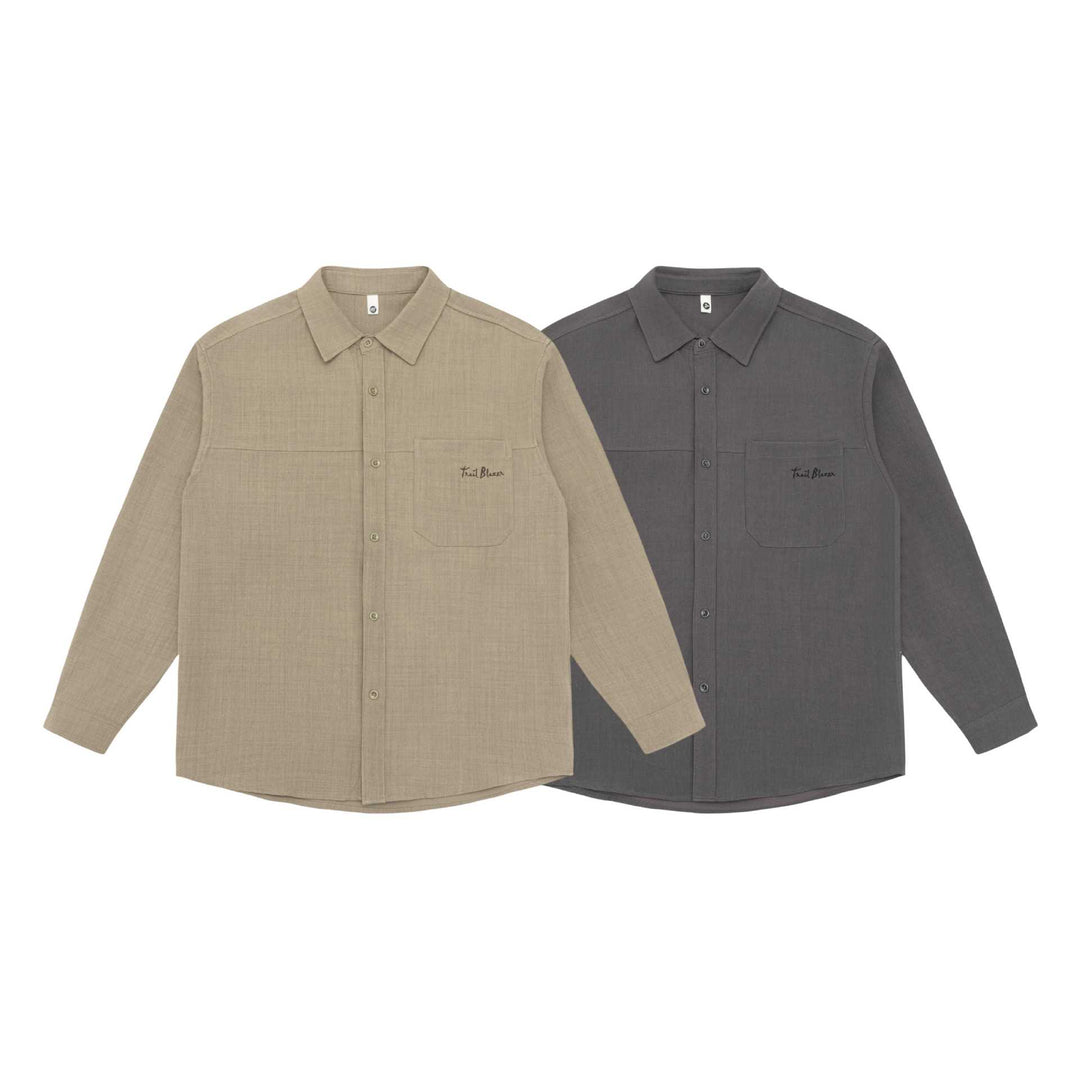 Unisex Leichte Hemdjacke im Overshirt-Stil aus Leinen-Baumwollmix mit Brusttasche und gerundetem Saum Shop Nory