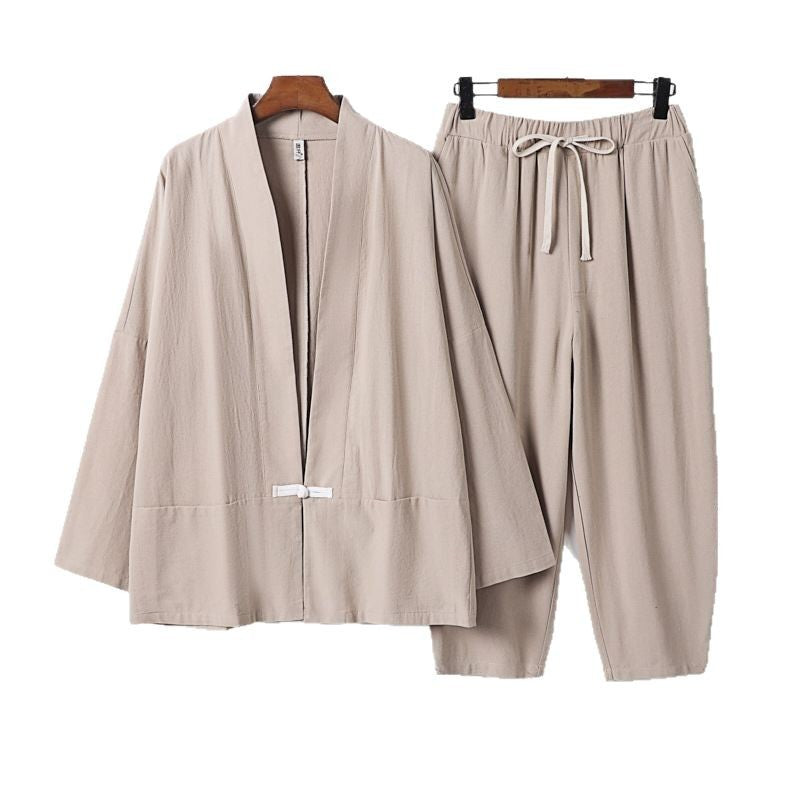 Unisex Lässiges Kimono-Loungewear-Set aus leichtem Leinenmix mit Kordelbundhose Shop Nory