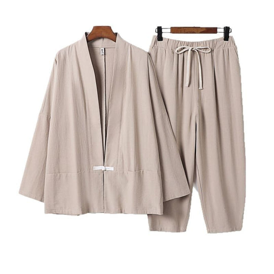 Unisex Lässiges Kimono-Loungewear-Set aus leichtem Leinenmix mit Kordelbundhose Shop Nory
